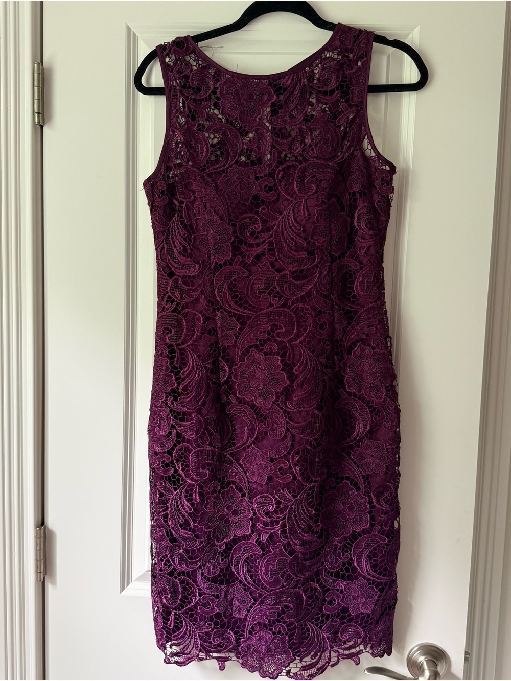 Adrianna Papell Plum Lace Midi Sheath Dress